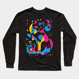 Retro Modern Cat Long Sleeve T-Shirt